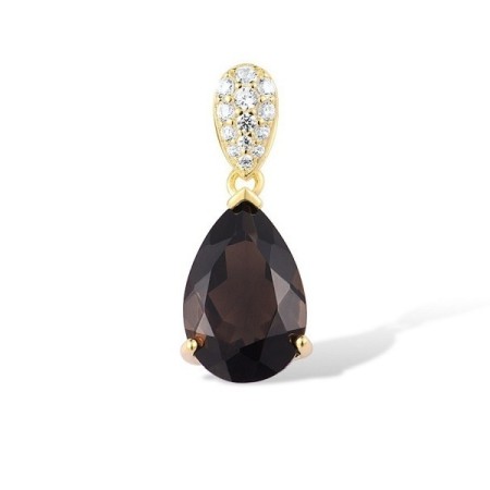 Sterling Silver w/ Yellow Plating Pendant Smoky Quartz,White Cubic Zirconia (P303468SKZSY925)