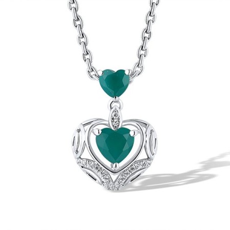 Sterling Silver Pendant Green Glass,White Cubic Zirconia (P303504GRGZSL925)