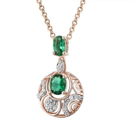 Sterling Silver w/ Rose Plating Pendant Dyed Green Agate,White Cubic Zirconia (P303505GEZSR925)