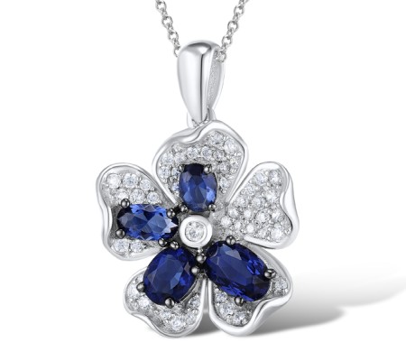 Sterling Silver w/ Black White Plating Pendant Blue Glass,White Cubic Zirconia (P303513BLGZSK925)