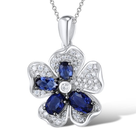 Sterling Silver w/ Black White Plating Pendant Blue Glass,White Cubic Zirconia (P303513BLGZSK925)