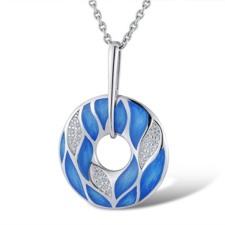 Sterling Silver Pendant Enamel,White Cubic Zirconia (P303522ENA1SL925)