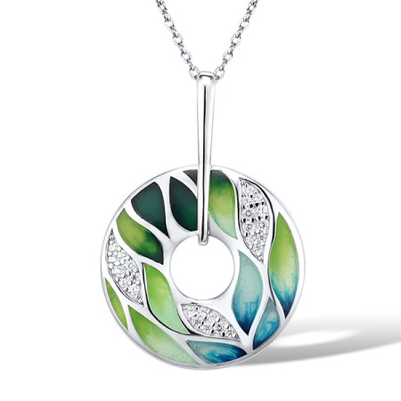 Sterling Silver Pendant Enamel,White Cubic Zirconia (P303522ENA2SL925)