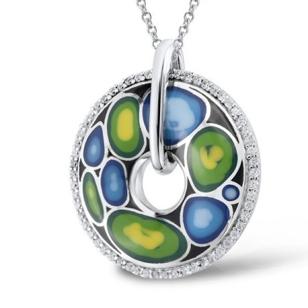 Sterling Silver Pendant Enamel,White Cubic Zirconia (P303609ENASL925)