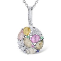 Sterling Silver Pendant Blue Nano Cubic Zirconia,Blue Sapphire,Created Pink Sapphire,Green Sapphire,Green Spinel,Orange Sapphire,Pink Sapphire,White Cubic Zirconia,Yellow Sapphire (P303641MULSL925)