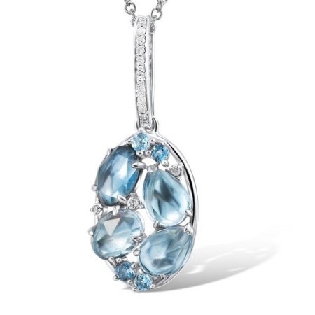 Sterling Silver Pendant Blue Topaz (Sky Blue),Blue Topaz (Swiss Blue),London Blue Topaz,White Cubic Zirconia (P303643BKLTSL925)
