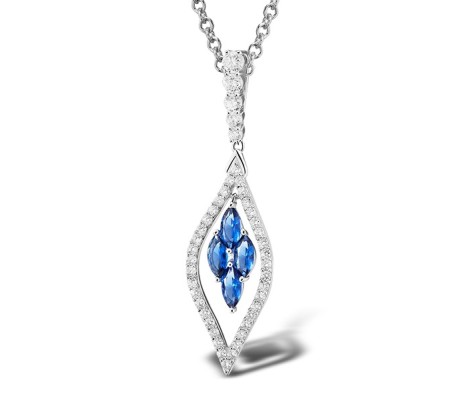 Sterling Silver Pendant Blue Glass,White Cubic Zirconia (P303664BLGZSL925)