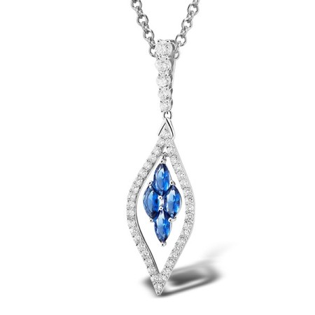 Sterling Silver Pendant Blue Glass,White Cubic Zirconia (P303664BLGZSL925)