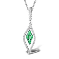 Sterling Silver Pendant Green Glass,White Cubic Zirconia (P303664GRGZSL925)