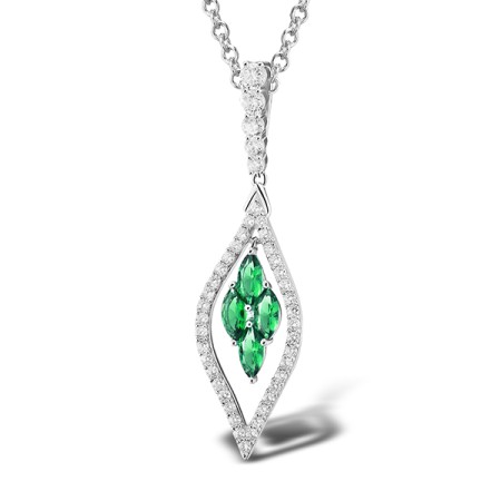 Sterling Silver Pendant Green Glass,White Cubic Zirconia (P303664GRGZSL925)
