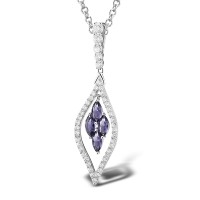 Sterling Silver Pendant Purple Glass,White Cubic Zirconia (P303664PGZSL925)