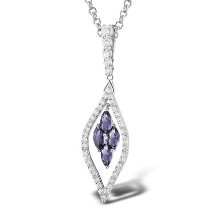 Sterling Silver Pendant Purple Glass,White Cubic Zirconia (P303664PGZSL925)