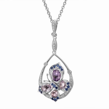 Sterling Silver Pendant Blue Nano Cubic Zirconia,Pink Sapphire,White Cubic Zirconia (P303688PSSZSL925)