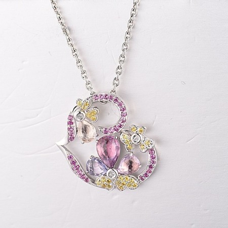 Sterling Silver Pendant Created Pink Sapphire,Purple Sapphire,White Cubic Zirconia,Yellow Cubic Zirconia,Yellow Sapphire (P303693MULSL925)