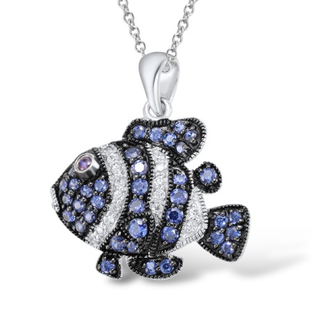 Sterling Silver w/ Black White Plating Pendant White Cubic Zirconia,Amethyst Cubic Zirconia,Blue Nano Cubic Zirconia (P303804ACBZSK925)