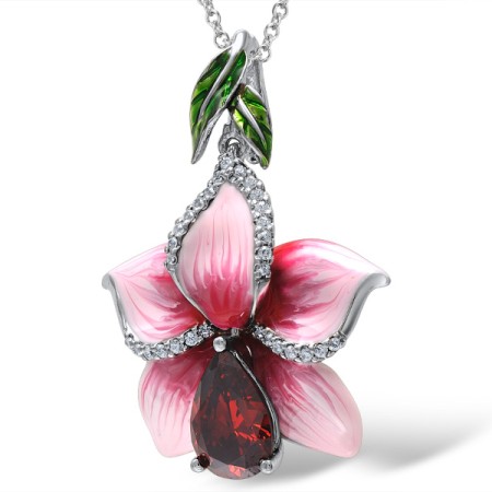 Sterling Silver Pendant Garnet Cubic Zirconia,White Cubic Zirconia,Enamel (P303872ENASL925)