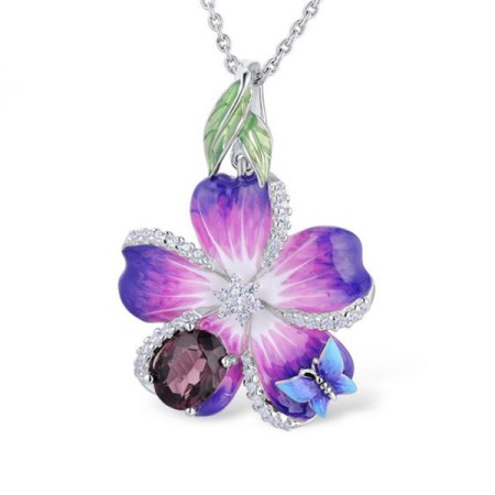 Sterling Silver Pendant White Cubic Zirconia,Enamel,Purple Glass (P303873ENA3SL925)