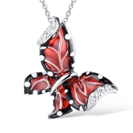 Sterling Silver Pendant Enamel,White Cubic Zirconia (P303966SENASL925)