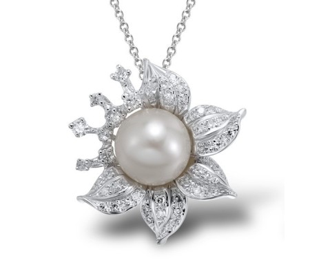14KW Pendant Diamond,Fresh Water White Pearl (P303999FWP14KW)