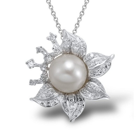 Sterling Silver Pendant Fresh Water White Pearl,White Cubic Zirconia (P303999FWZSL925)