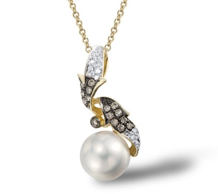14KYWB Pendant Fresh Water White Pearl,Brown Diamond,Diamond (P304002BRF14KYWB)
