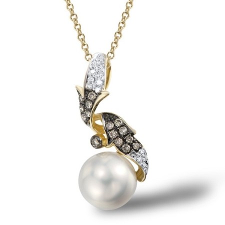 14KYWB Pendant Fresh Water White Pearl,Brown Diamond,Diamond (P304002BRF14KYWB)