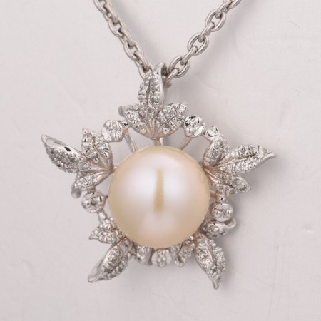 Sterling Silver Pendant Fresh Water White Pearl,White Cubic Zirconia (P304006FWZSL925)