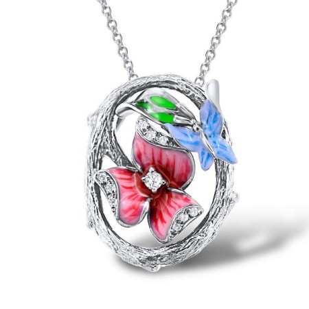 Sterling Silver Pendant Enamel,White Cubic Zirconia (P304019ENASL925)