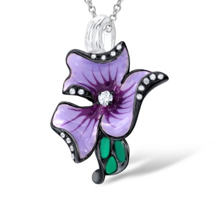 Sterling Silver w/ Black White Plating Pendant Enamel,White Cubic Zirconia (P304020ENASK925)