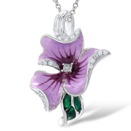 Sterling Silver Pendant Enamel,White Cubic Zirconia (P304020ENASL925)