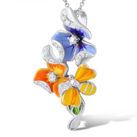 Sterling Silver Pendant Enamel,White Cubic Zirconia (P304021ENASL925)