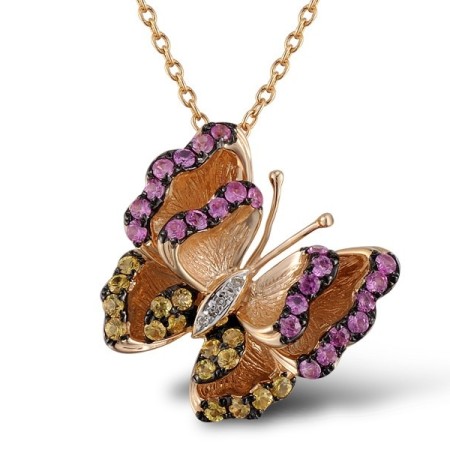 14KRWB Pendant Diamond,Pink Sapphire,Yellow Sapphire (P304088PYS14KRWB)