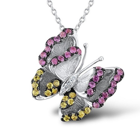 14KWB Pendant Diamond,Pink Sapphire,Yellow Sapphire (P304088PYS14KWB)