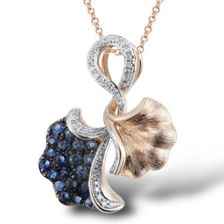 Sterling Silver w/ Rose Plating Pendant Blue Nano Cubic Zirconia,White Cubic Zirconia (P304103CRSZSR925)