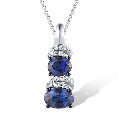 Sterling Silver w/ Black White Plating Pendant Created Sapphire,White Cubic Zirconia (P304113CRSZSK925)