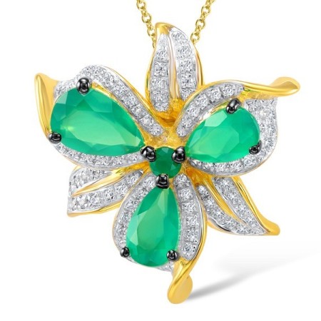 Sterling Silver w/ Yellow Plating Pendant Dyed Green Agate,Green Chalcedony,White Cubic Zirconia (P304131GGRZSY925)