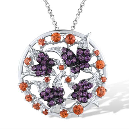14KWB Pendant Amethyst,Diamond,Orange Sapphire (P304146AOS14KWB)