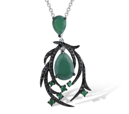 14KWB Pendant Black Diamond,Dyed Green Agate,Emerald (P304150EGBD14KWB)