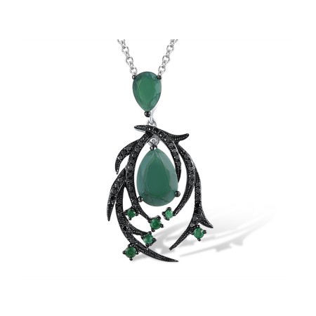14KWB Pendant Black Diamond,Dyed Green Agate,Emerald (P304150EGBD14KWB)