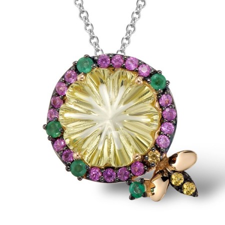 14KRB Pendant Emerald,Yellow Sapphire,Lemon Quartz,Pink Sapphire (P304157MUL14KRB)