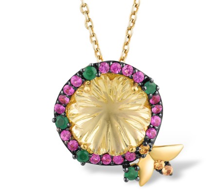 14KYB Pendant Lemon Quartz,Pink Sapphire,Yellow Sapphire,Emerald (P304157MUL14KYB)