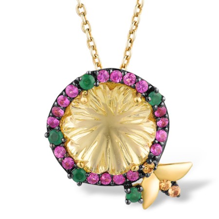 14KYB Pendant Lemon Quartz,Pink Sapphire,Yellow Sapphire,Emerald (P304157MUL14KYB)