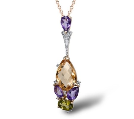 14KYW Pendant Peridot,Amethyst,Citrine,Diamond (P304169ACI14KYW)