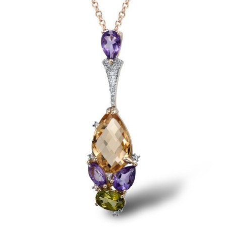 14KYW Pendant Peridot,Amethyst,Citrine,Diamond (P304169ACI14KYW)