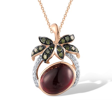 14KRWB Pendant Green Diamonds,Rhodolite Garnet,Diamond (P304185RGD14KRWB)