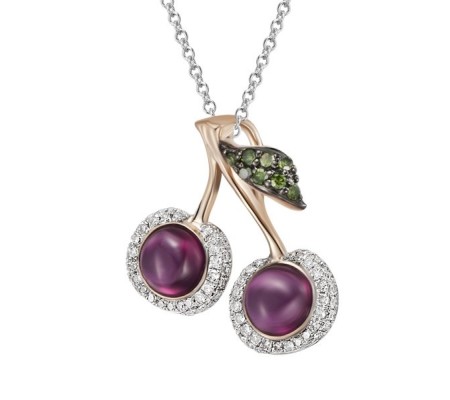 14KRWB Pendant Green Diamonds,Rhodolite Garnet,Diamond (P304193RGD14KRWB)