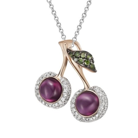 14KRWB Pendant Green Diamonds,Rhodolite Garnet,Diamond (P304193RGD14KRWB)