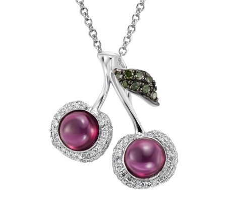 14KWB Pendant Diamond,Green Diamonds,Rhodolite Garnet (P304193RGD14KWB)