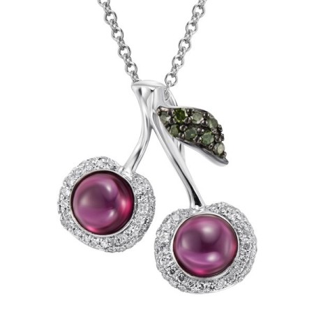 14KWB Pendant Diamond,Green Diamonds,Rhodolite Garnet (P304193RGD14KWB)