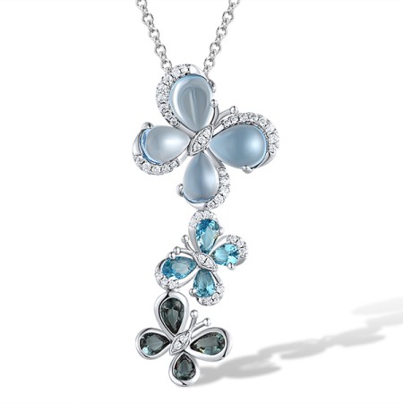 Sterling Silver Pendant Blue Spinel,White Cubic Zirconia,Blue Glass (P304199SBLGZSL925)